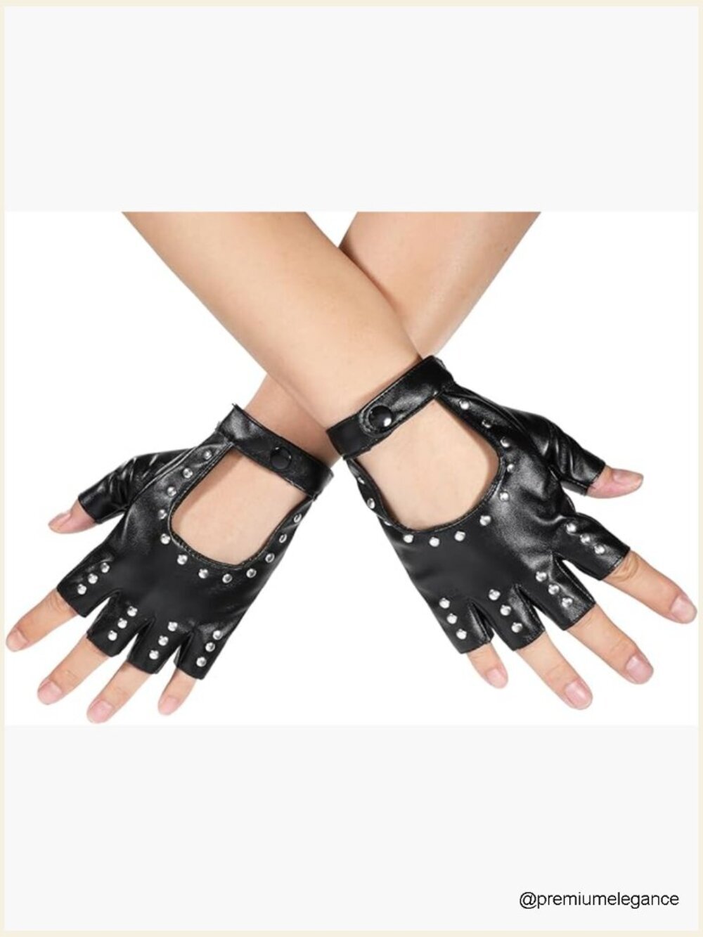 Fingerless PU Leather Gloves with Rivet Straps Women